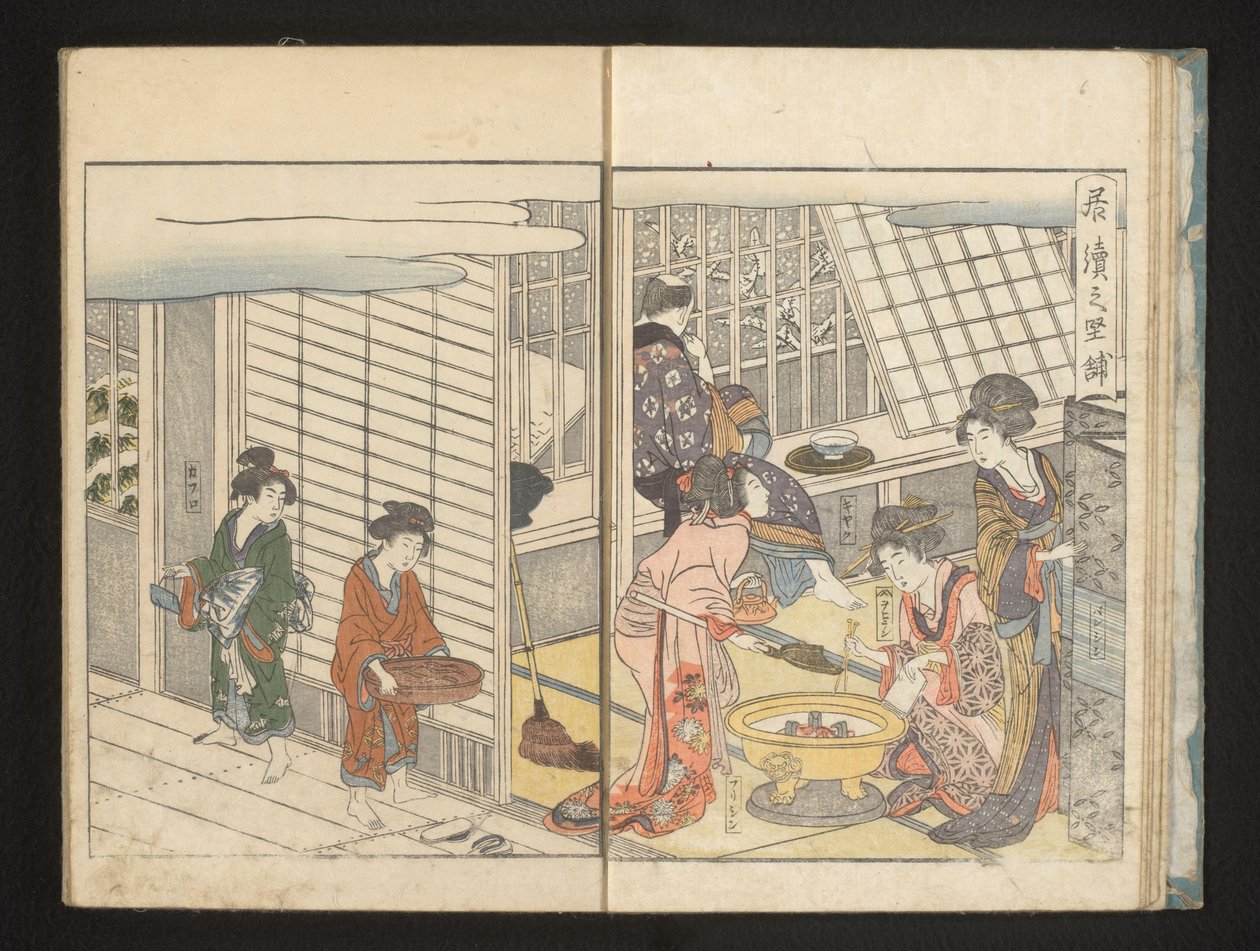 Kurtisaner och gäst under vintermorgonen av Kitagawa Utamaro