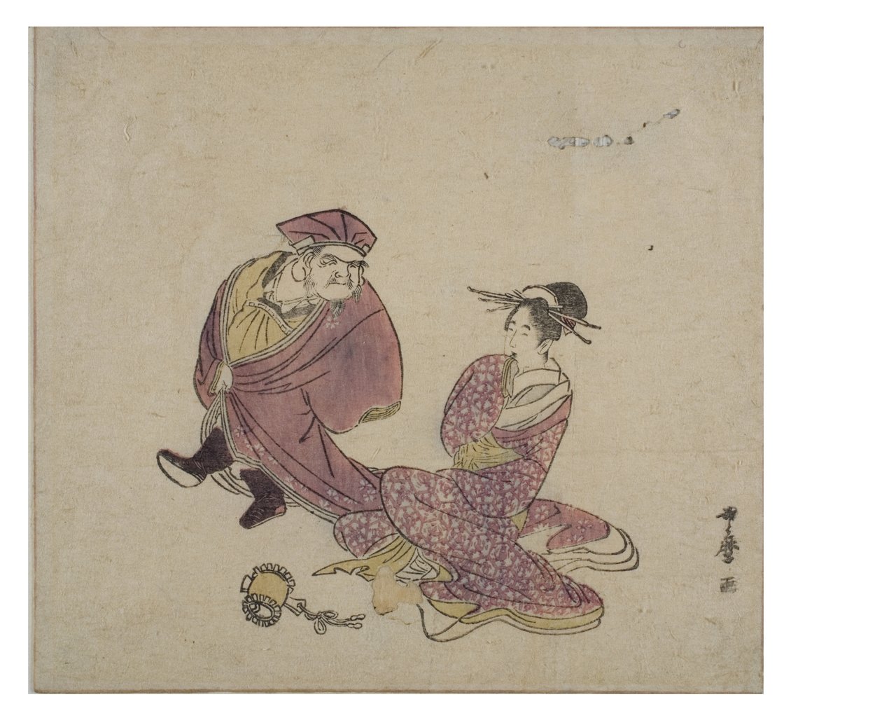 Daikoku (stående) i samtal med en sittande dam, ca 1758-1806 (träblocktryck på papper) av Kitagawa Utamaro