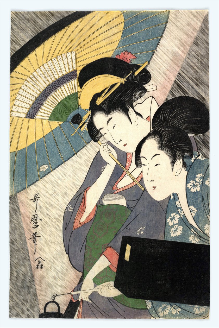 Två kvinnor under ett paraply - Två kvinnor under ett paraply av Utamaro, Kitagawa (1753-1806) av Kitagawa Utamaro