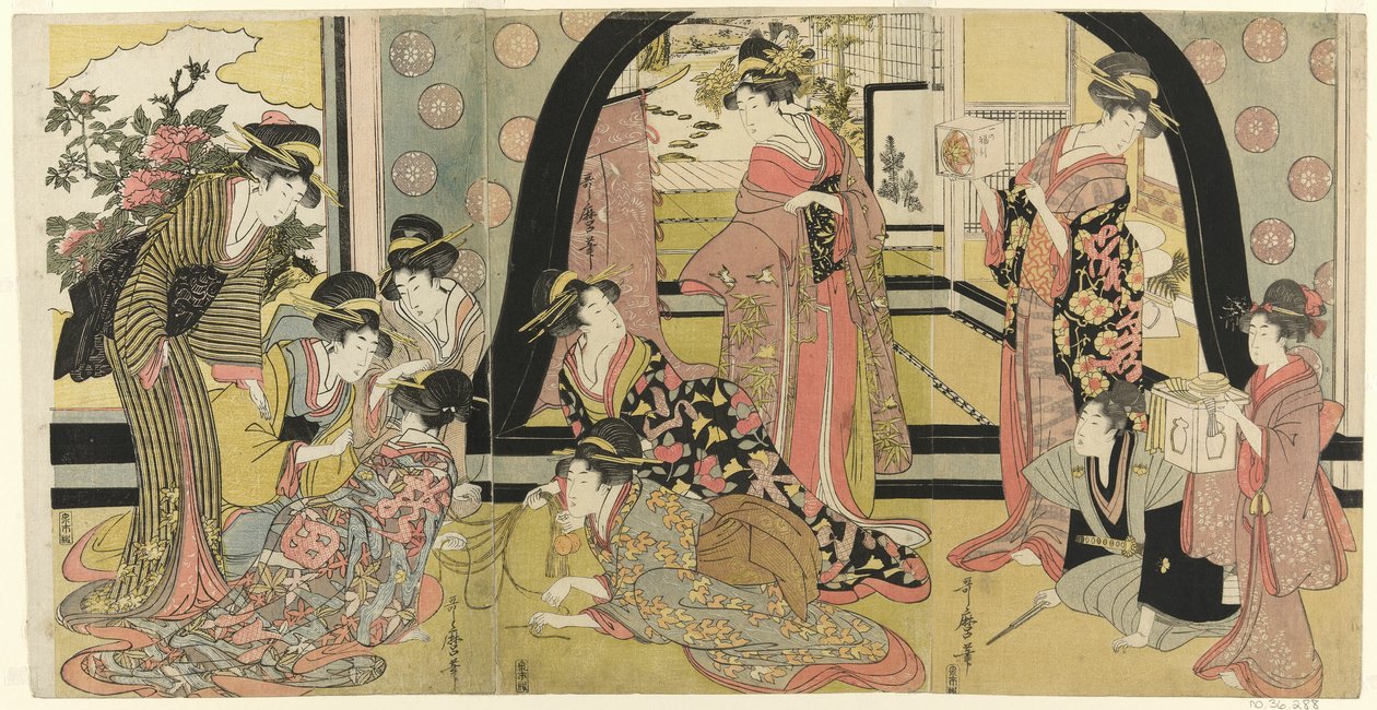 Lottdragning om priser (ho biki) av Kitagawa Utamaro