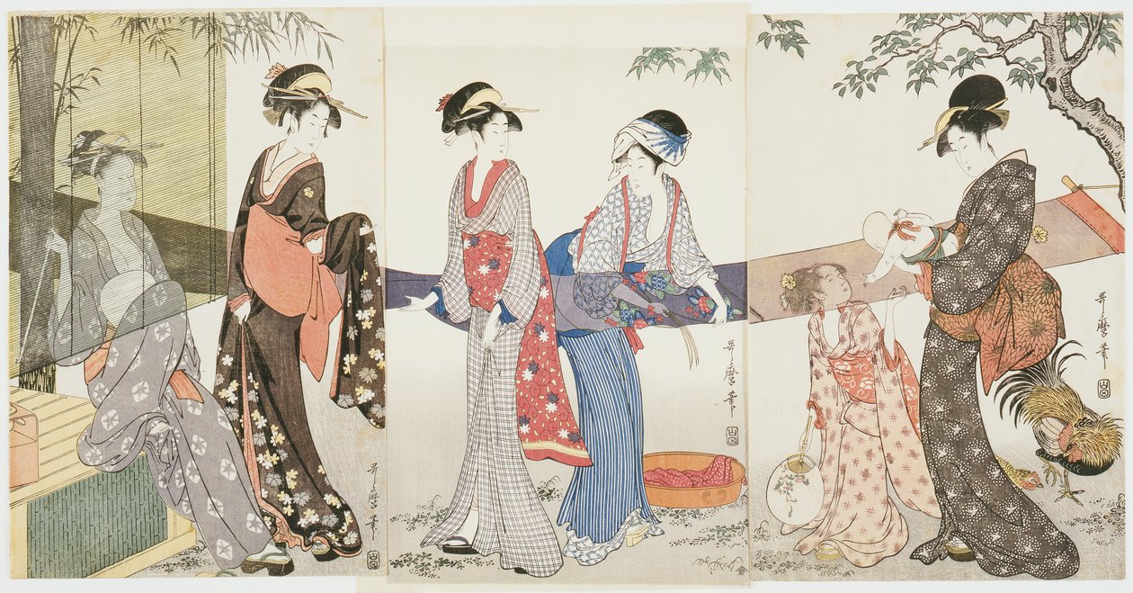 Torkning och uppspänning av tyg av Kitagawa Utamaro