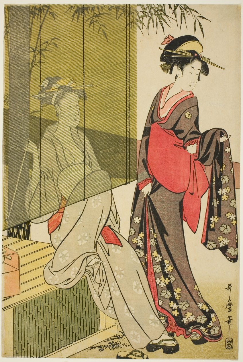 Torkande och sträckande trasa av Kitagawa Utamaro