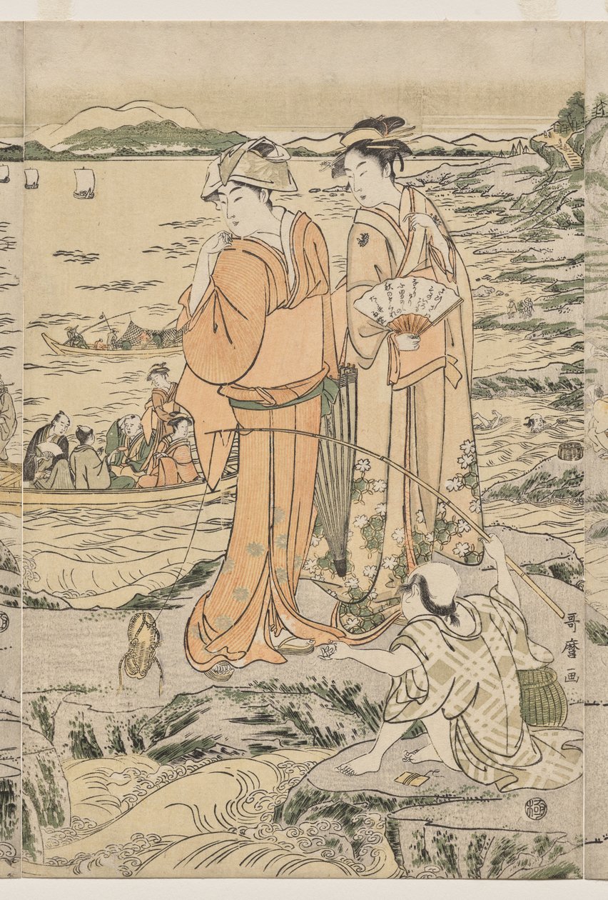 Fiske på skärbrädeklippan i Enoshima av Kitagawa Utamaro