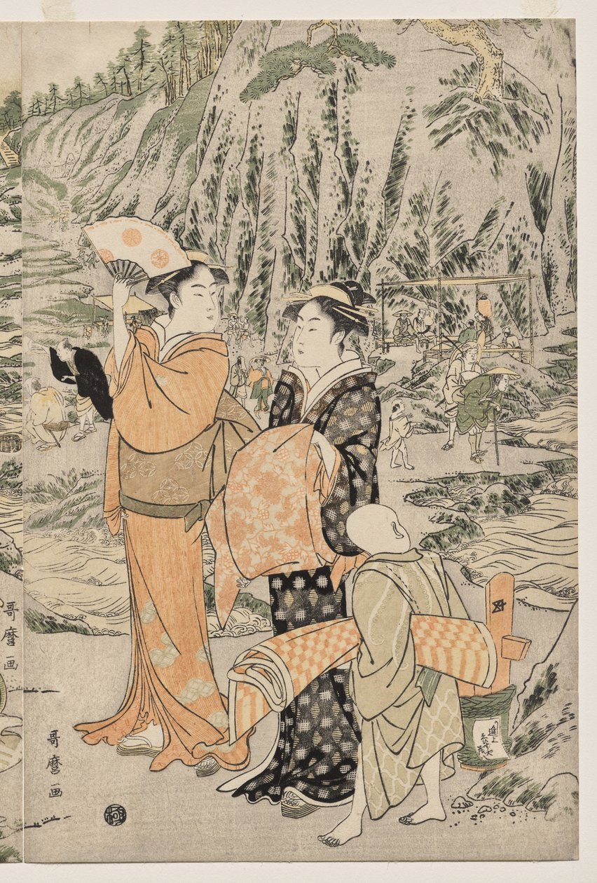 Fiske på skärbrädeklippan i Enoshima av Kitagawa Utamaro