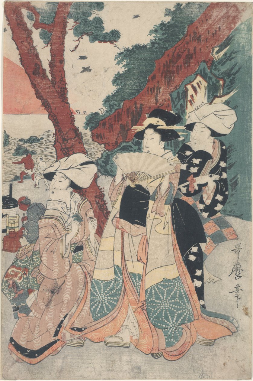 Futamigaura Beach vid det nya året av Kitagawa Utamaro
