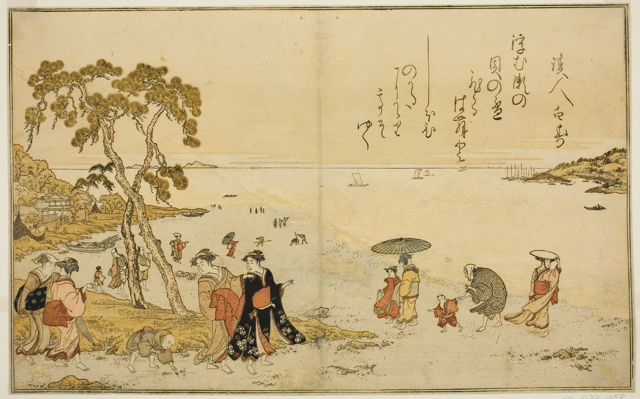 Samla skal vid lågvatten, från den illustrerade boken "Gåvor från Ebb Tide (Shiohi no tsuto)" av Kitagawa Utamaro