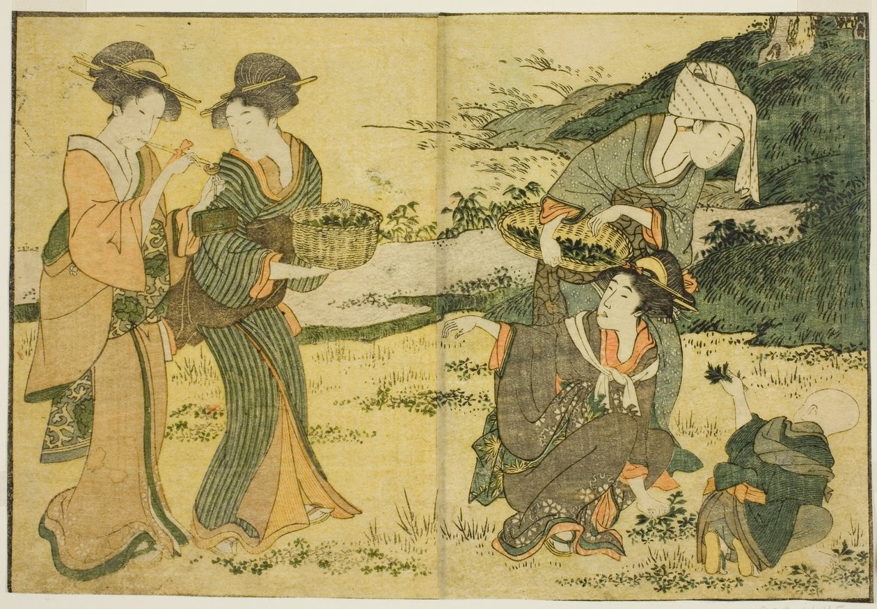 Samla vårörter, från den illustrerade boken "Picture Book: Flowers of the Four Seasons (Ehon shiki no hana)," vol. 1 av Kitagawa Utamaro