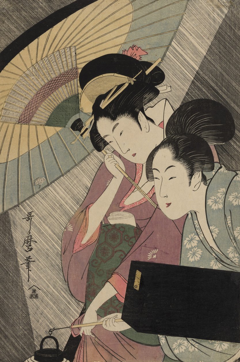 Geisha and Attendant on a Rainy Night, c.1797 av Kitagawa Utamaro