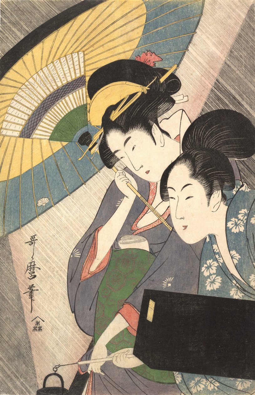 Geisha och skötare på en regnig natt, ca. 1797. av Kitagawa Utamaro
