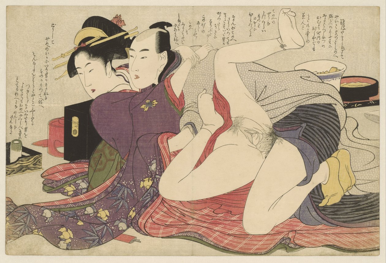 Geisha i långärmad kimono och hennes älskare Negai no itoguchi (serietitel) av Kitagawa Utamaro