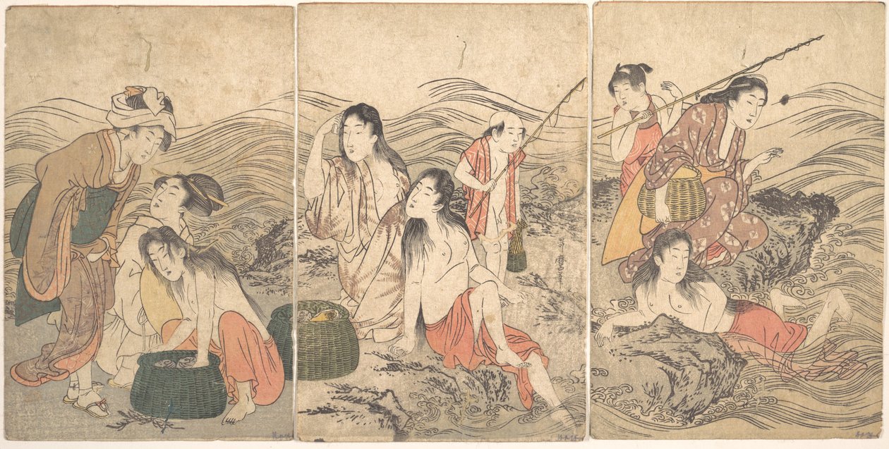 Fiskarflickor och badande av Kitagawa Utamaro