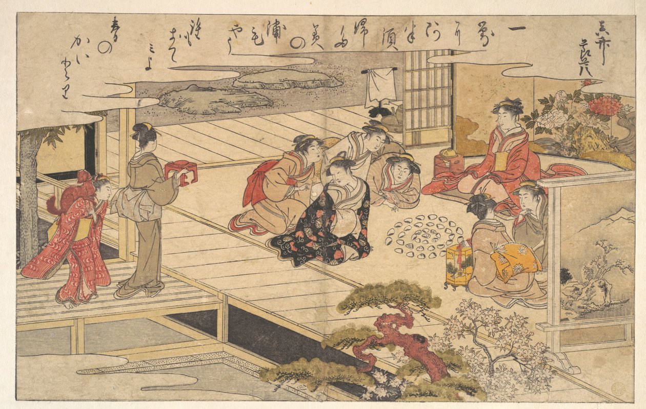 Flickor som leker med snäckskal av Kitagawa Utamaro