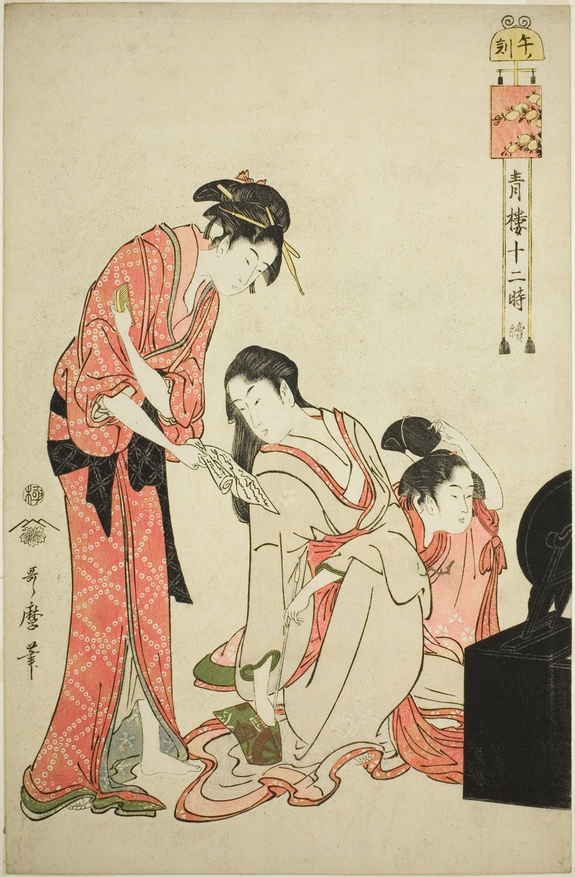 Hur man kompletterar (hästland), från serien "Telvelagsmedlem Yoshiwara (följer Seiro-trädet)" av Kitagawa Utamaro