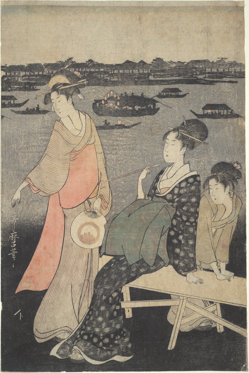 Kawabiraki Night Festival: Utsikt över Sumidafloden av Kitagawa Utamaro