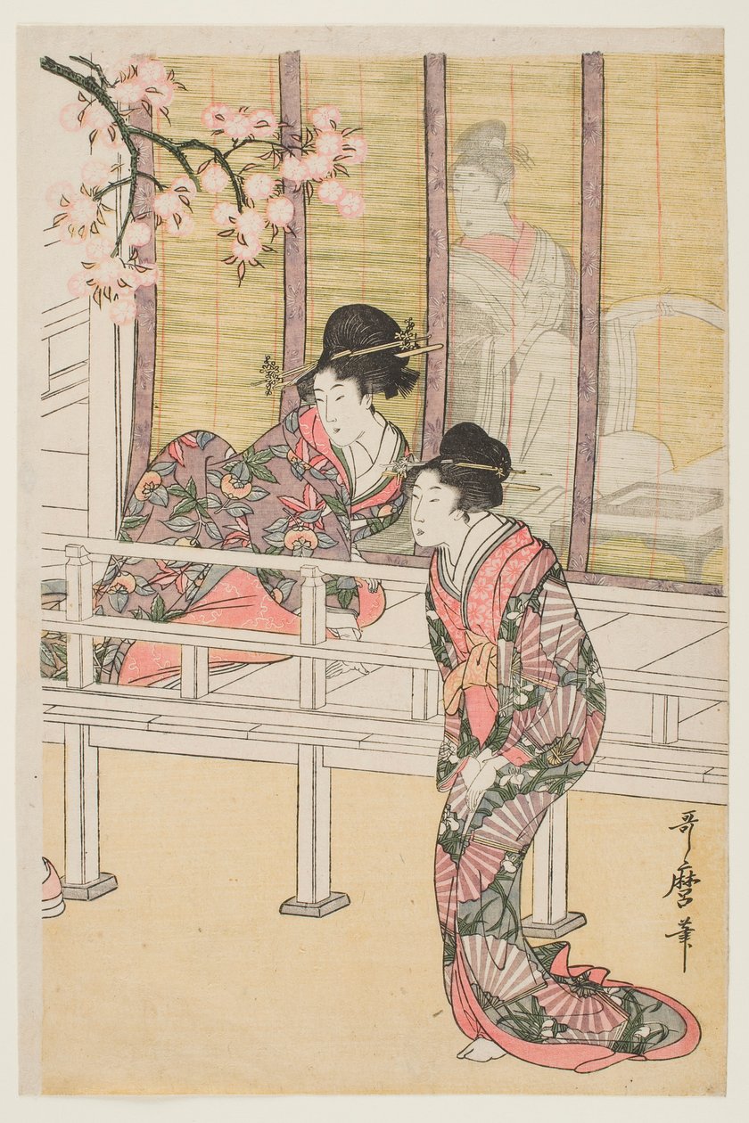 Dam som stiger ur en hovvagn av Kitagawa Utamaro