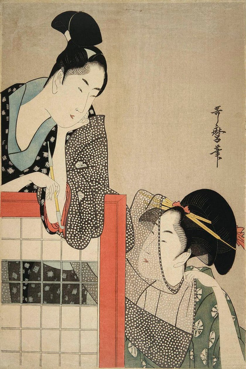 Lady and Gentleman vid en skärm, 1797. av Kitagawa Utamaro