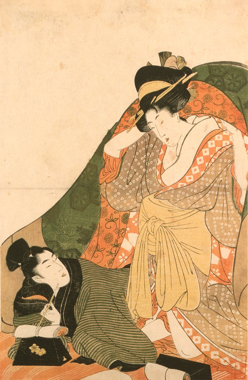 Älskande under en futon; öppningsbild till en erotisk serie av Kitagawa Utamaro