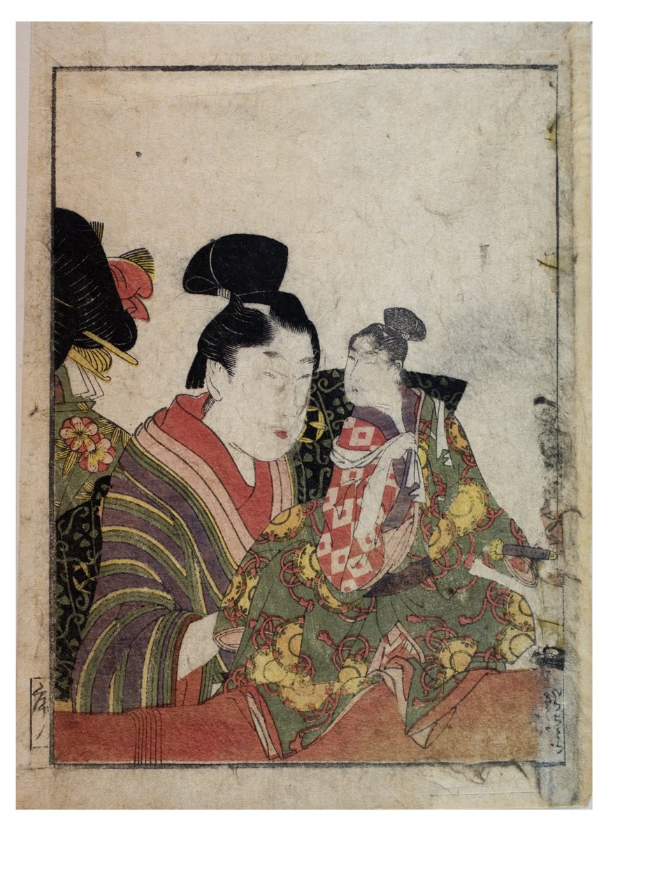 Marionettscener med manliga och kvinnliga manipulatorer, ca. 1758-1806 (träblocktryck på papper) av Kitagawa Utamaro