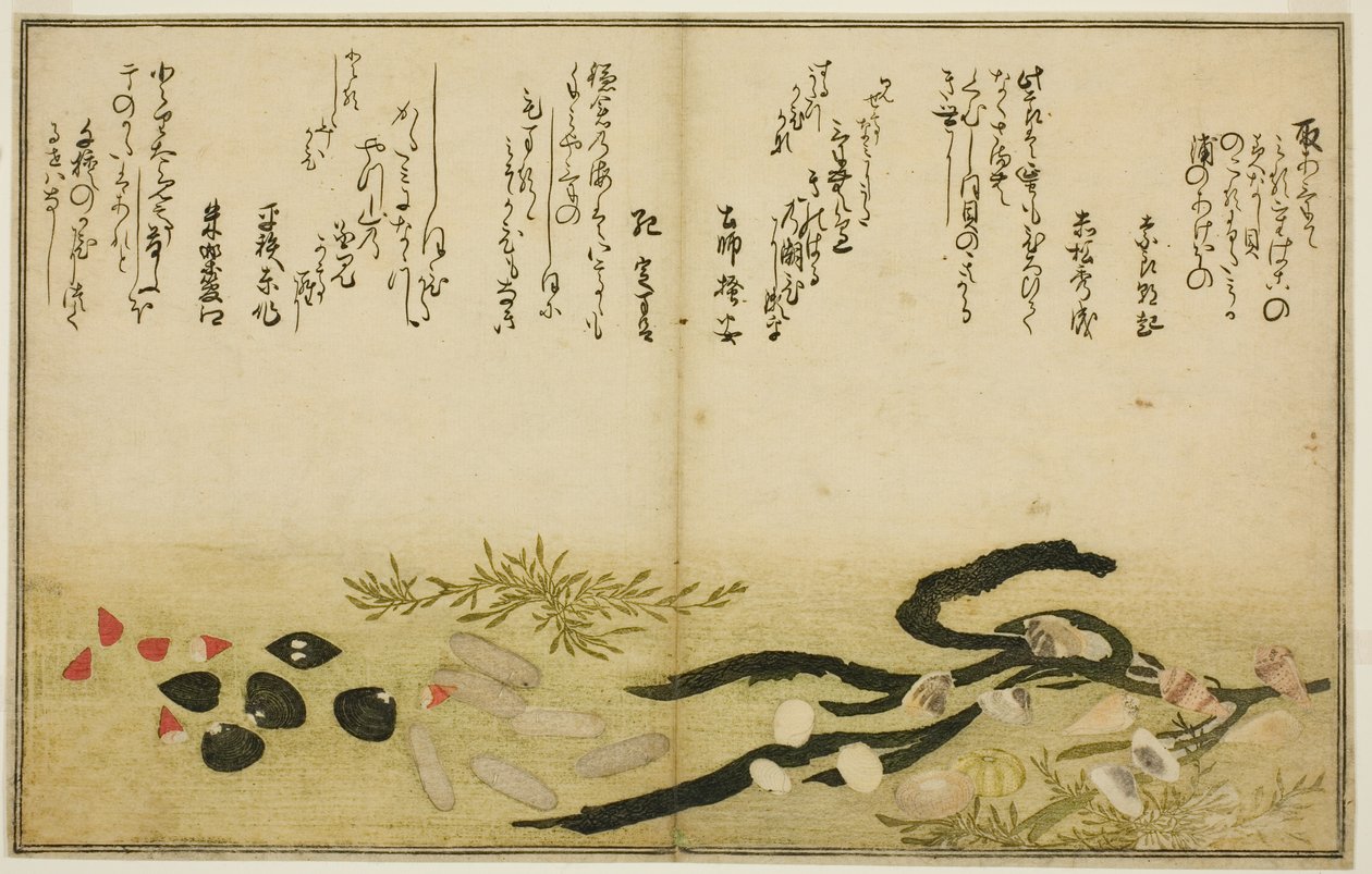 Minashi utanför, salt utanför, mögel två utanför, miso utanför, jimmy utanför, idé d chigusa utanför, från tee st latte bracts of the tide)” av Kitagawa Utamaro