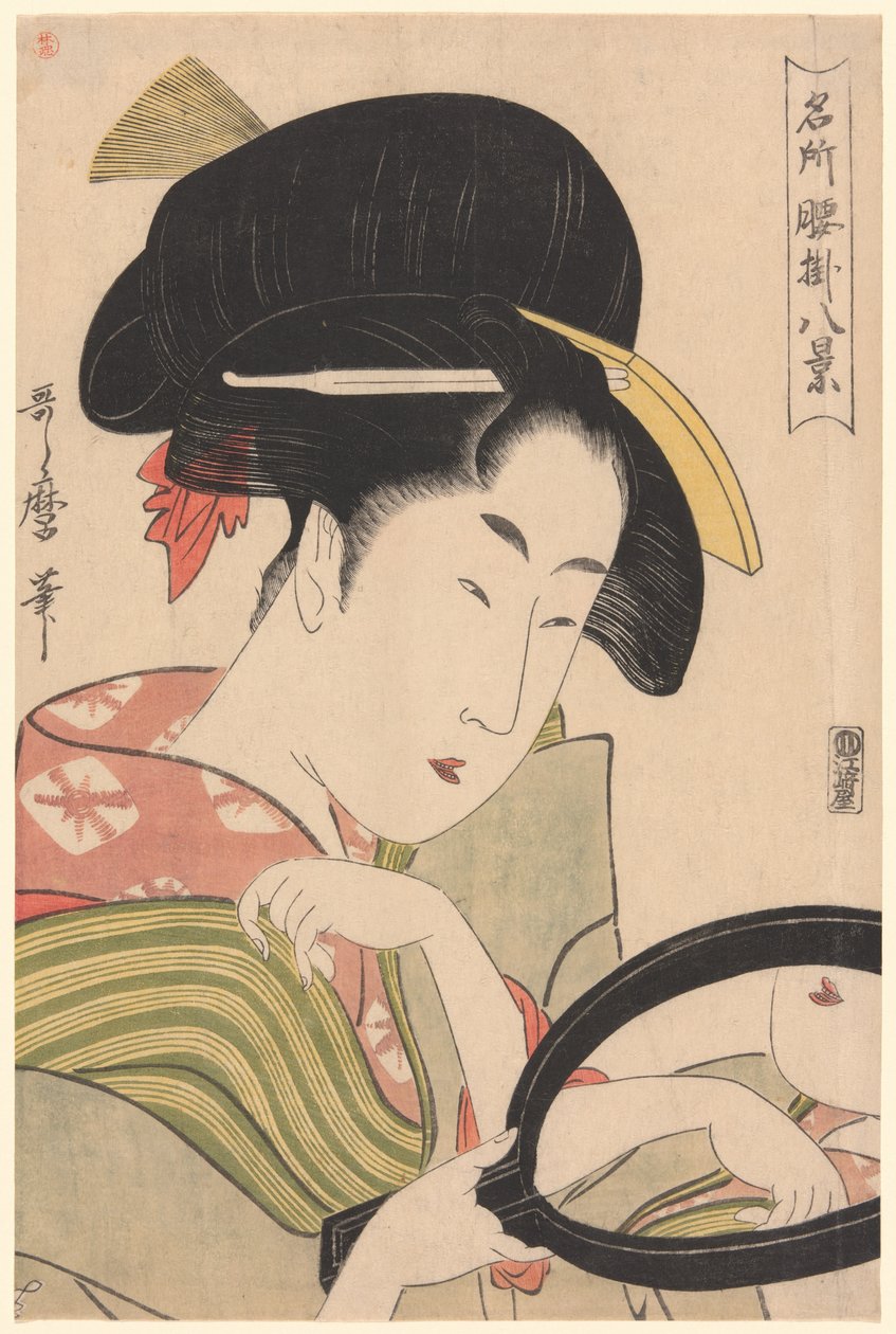 Mirror, från serien "Eight Views of Tea-stalls in Celebrated Places" ("Meisho koshikake hakkei") av Kitagawa Utamaro