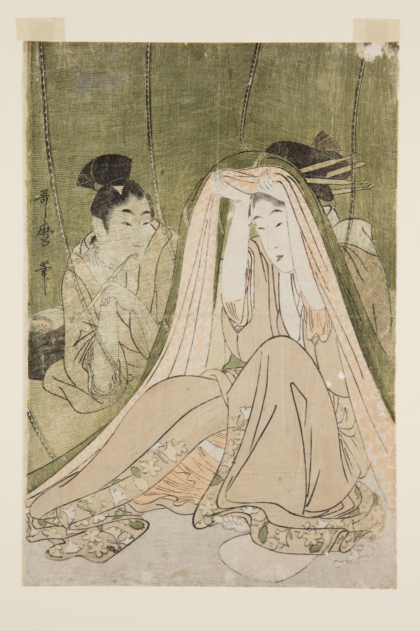 Myggnät (trätryck i färg) av Kitagawa Utamaro
