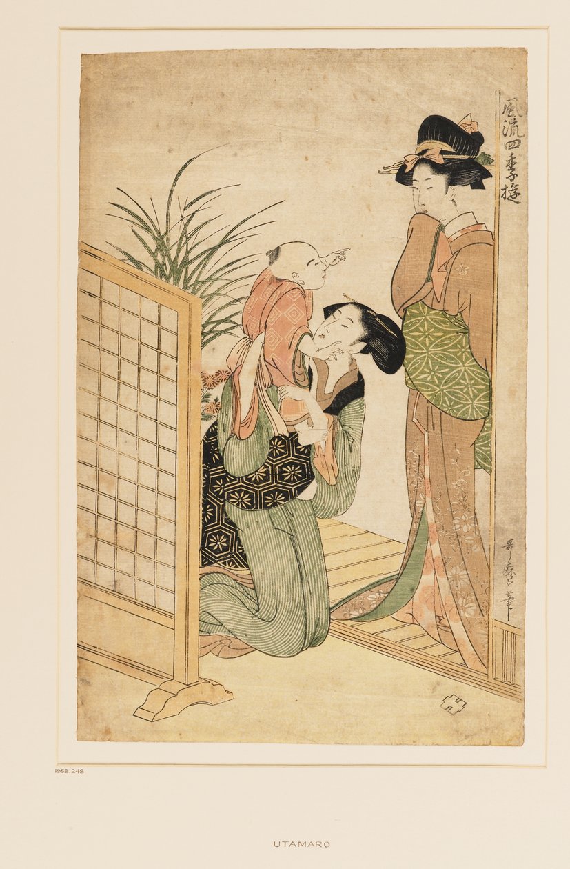 Mor, barn och sjuksköterska, ca 1790 (nishiki-e (flerblock) träblockstryck) av Kitagawa Utamaro