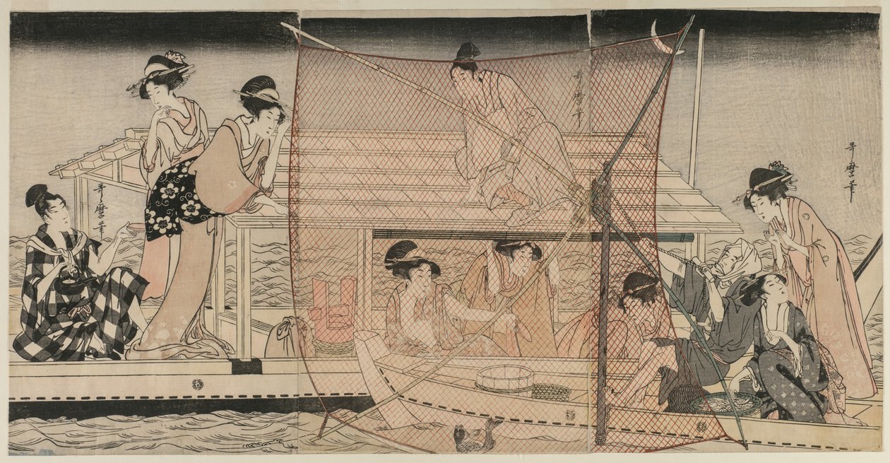 Nätfiske på natten på Sumidafloden av Kitagawa Utamaro