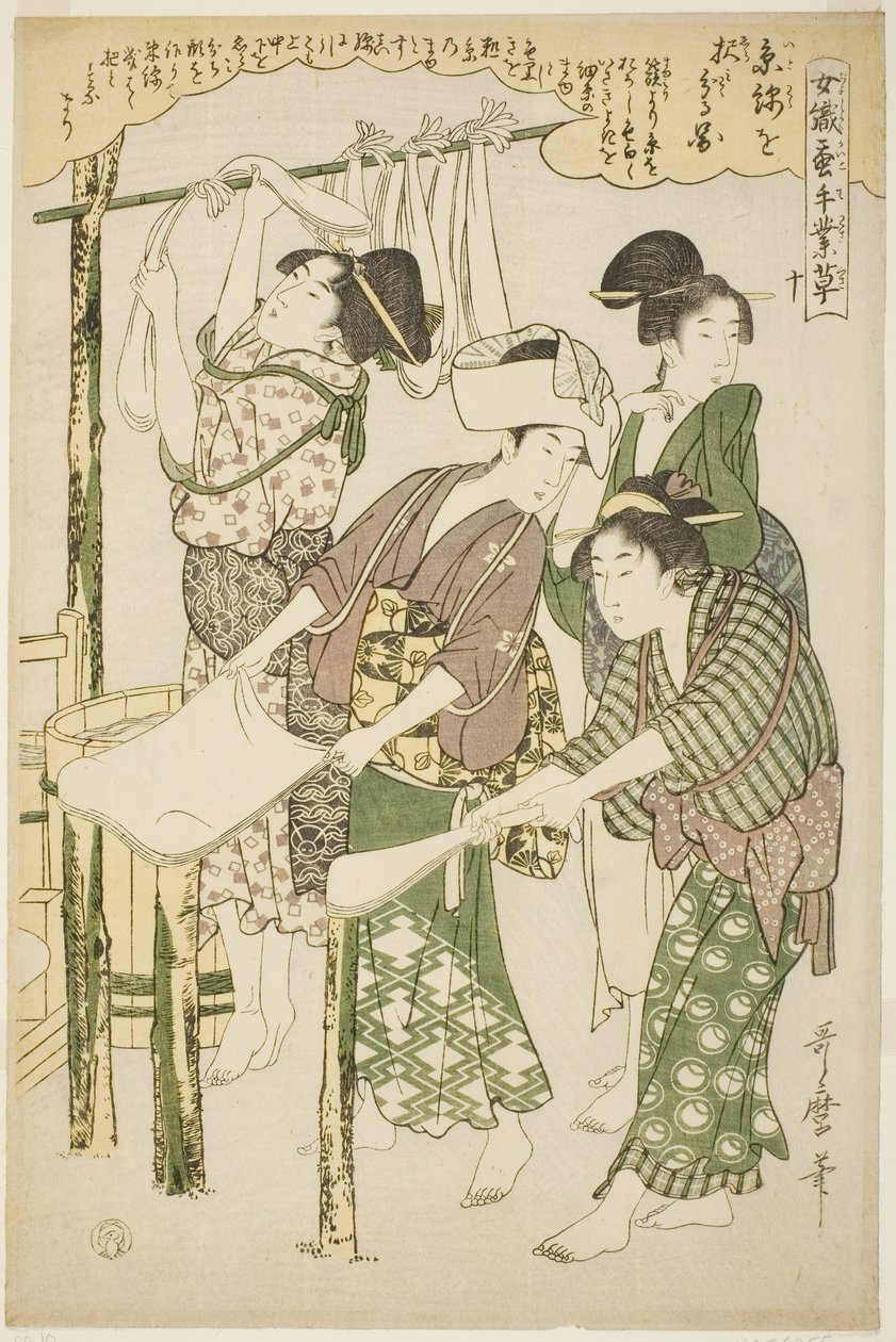 Nr 10 (ju), från serien "Kvinnor Engagerade i Sericulture Industry (Joshoku kaiko tewaza-gusa)" av Kitagawa Utamaro