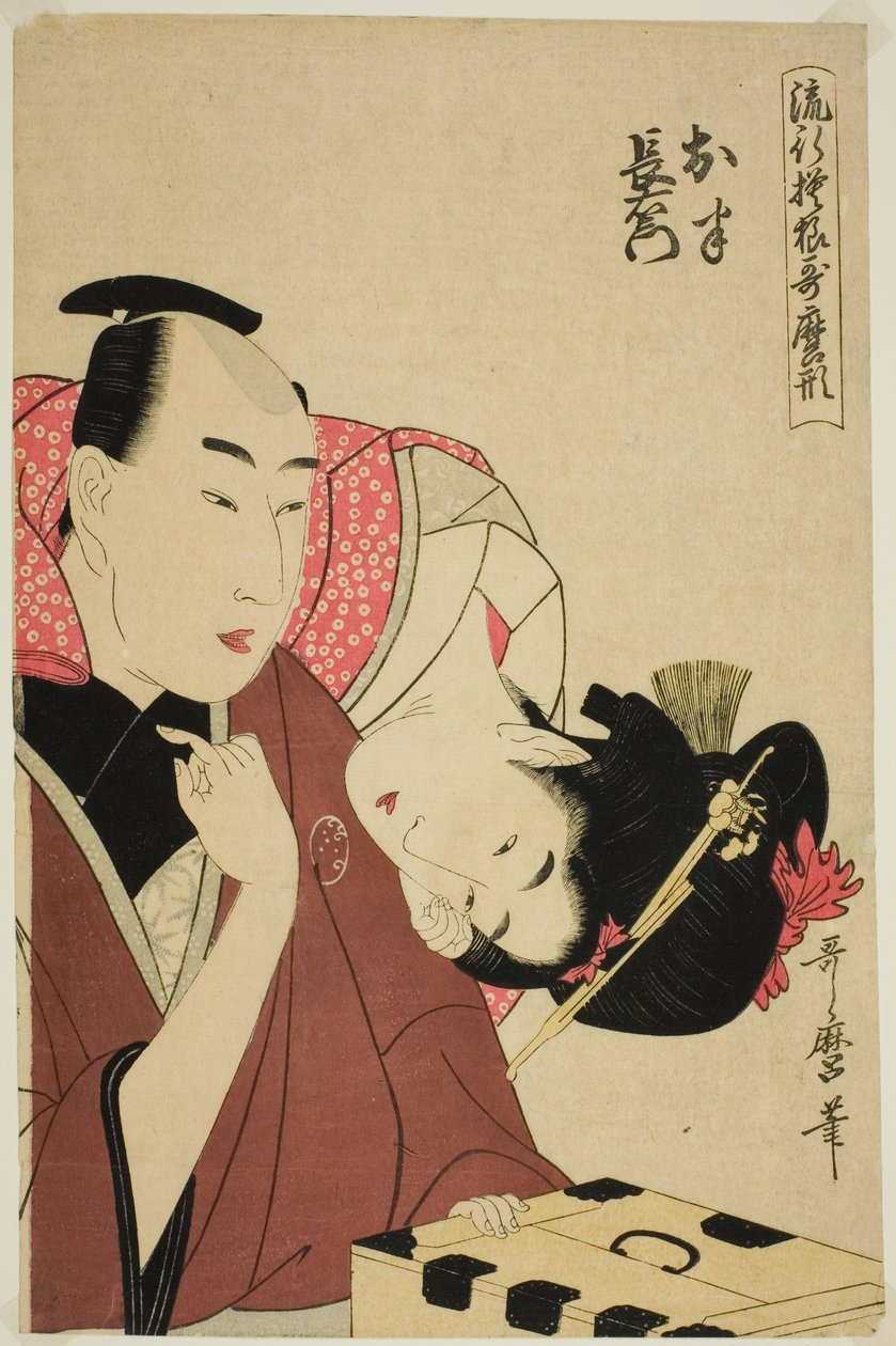 Ohan och Choemon, från serien "Fashonable Patterns in Utamaro Style (Ryuko moyo Utamaro-gata)" av Kitagawa Utamaro