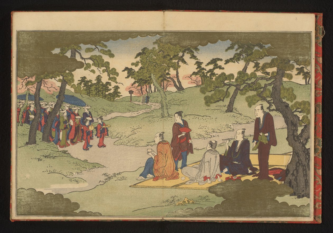 Picknick och njut av te i bergen i Ueno, Edo av Kitagawa Utamaro