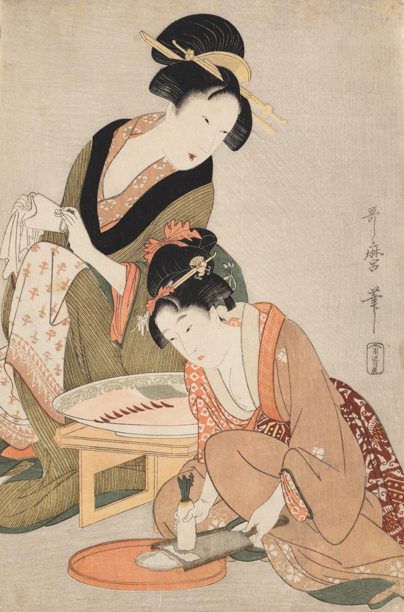 Tillagning av rå fisk av Kitagawa Utamaro