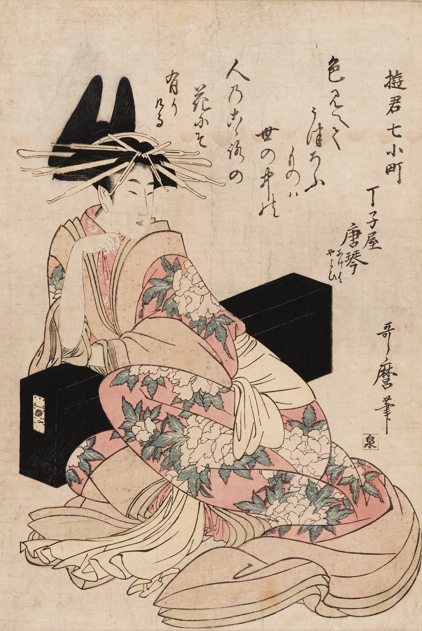 Tryck - Kurtisanen Chojiya Karakoto, 1700-talet av Kitagawa Utamaro