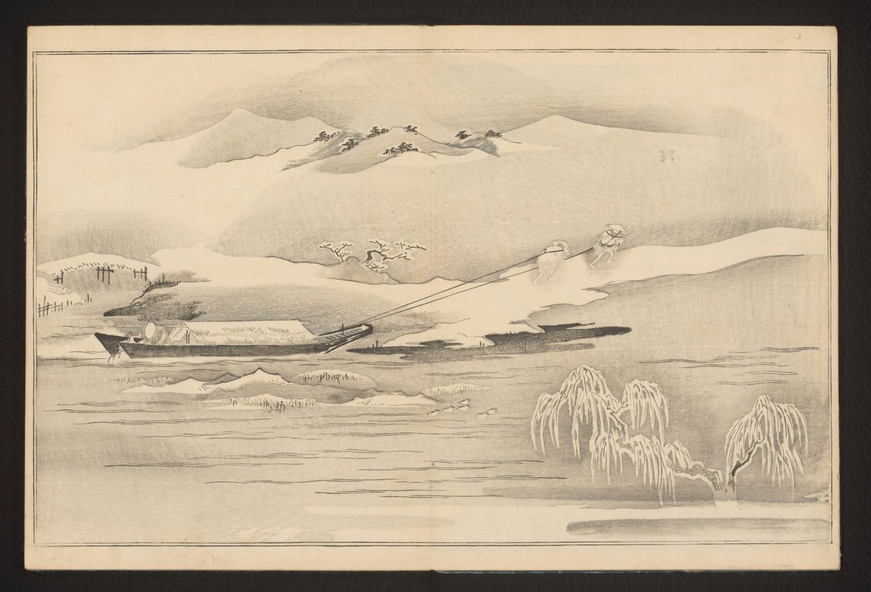 Drar en båt längs floden av Kitagawa Utamaro
