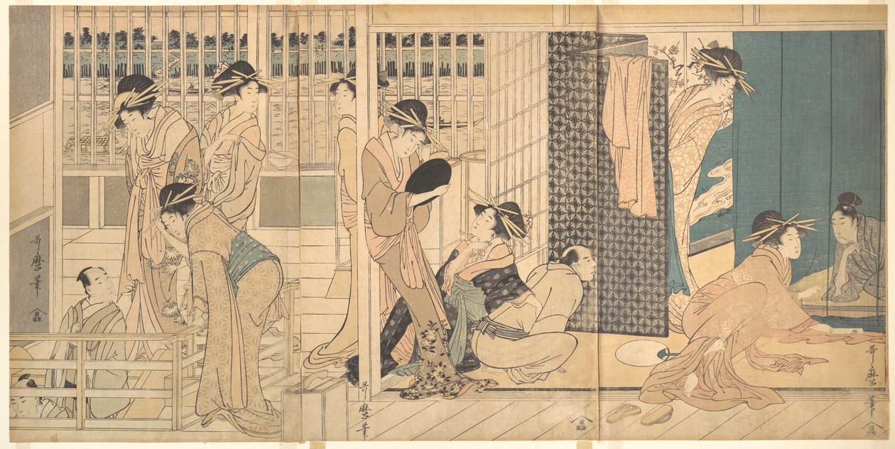 Scen i Yoshiwara av Kitagawa Utamaro