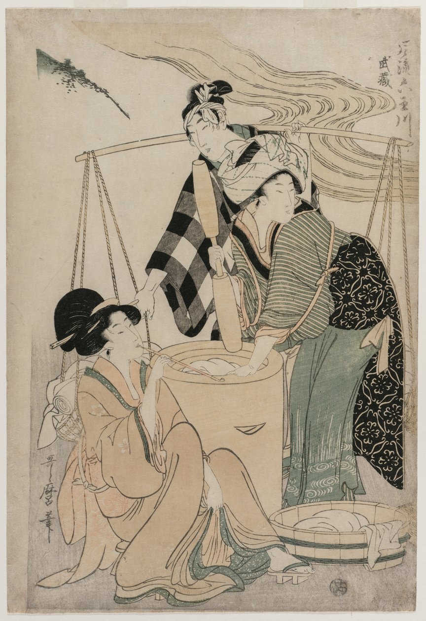 Settsu Province från serien Fashionable Six Jewel Rivers Furyu Mu Tamagawa, ca. 1804. av Kitagawa Utamaro
