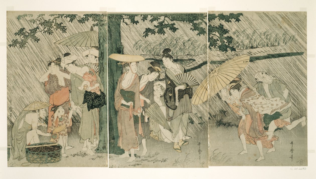Skydd från en plötslig dusch av Kitagawa Utamaro