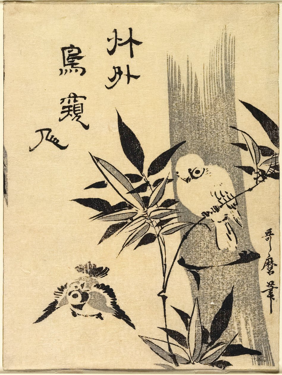 Sparvar på en bambugren av Kitagawa Utamaro