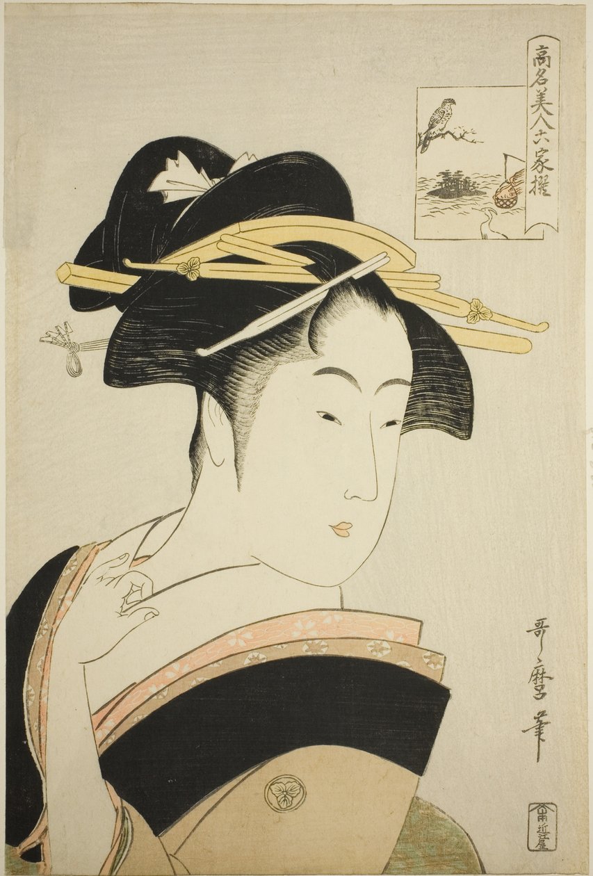 Takashima Ohisa, från serien "Renowned Beauties Likened to the Six Immortal Poets (Komei bijin rokkasen)" av Kitagawa Utamaro