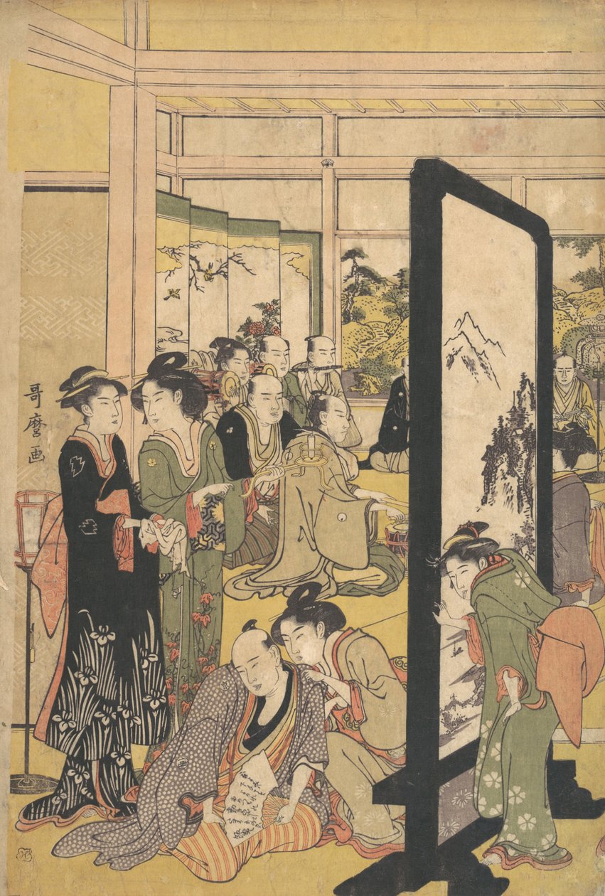 Konstnären Kitao Masanobu kopplar av på en fest, 1790-talet. av Kitagawa Utamaro