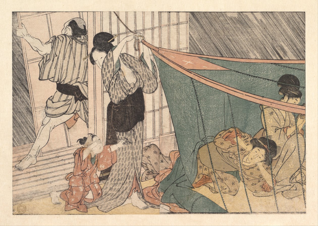 Det annalkande åskvädret, ur den illustrerade boken Blommor från de fyra årstiderna av Kitagawa Utamaro
