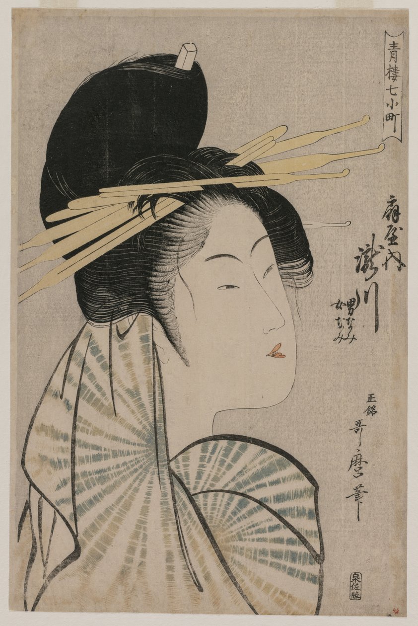 Kurtisanen Takigawa från Ogiya (från serien Seven Aspects of Komachi in the Green Houses) av Kitagawa Utamaro