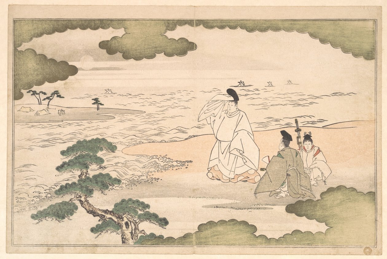 Yukihiras exil i Suma av Kitagawa Utamaro