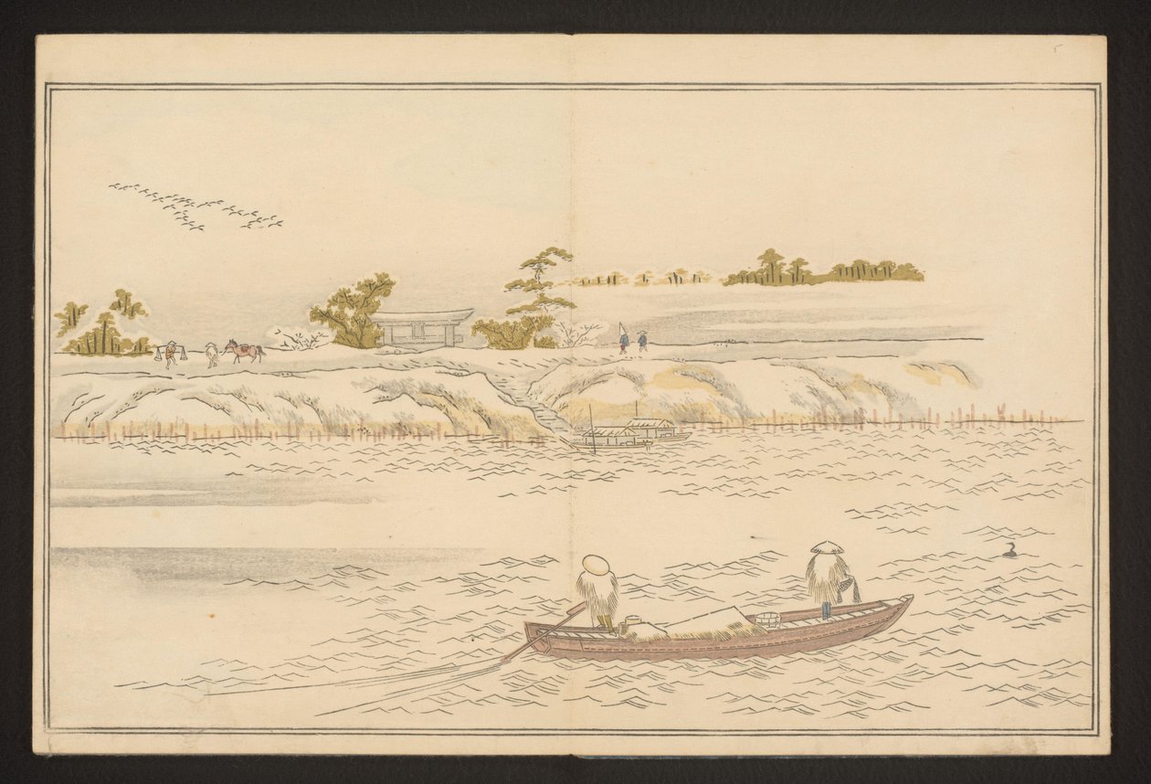 Bankerna av floden Sumida i snö av Kitagawa Utamaro