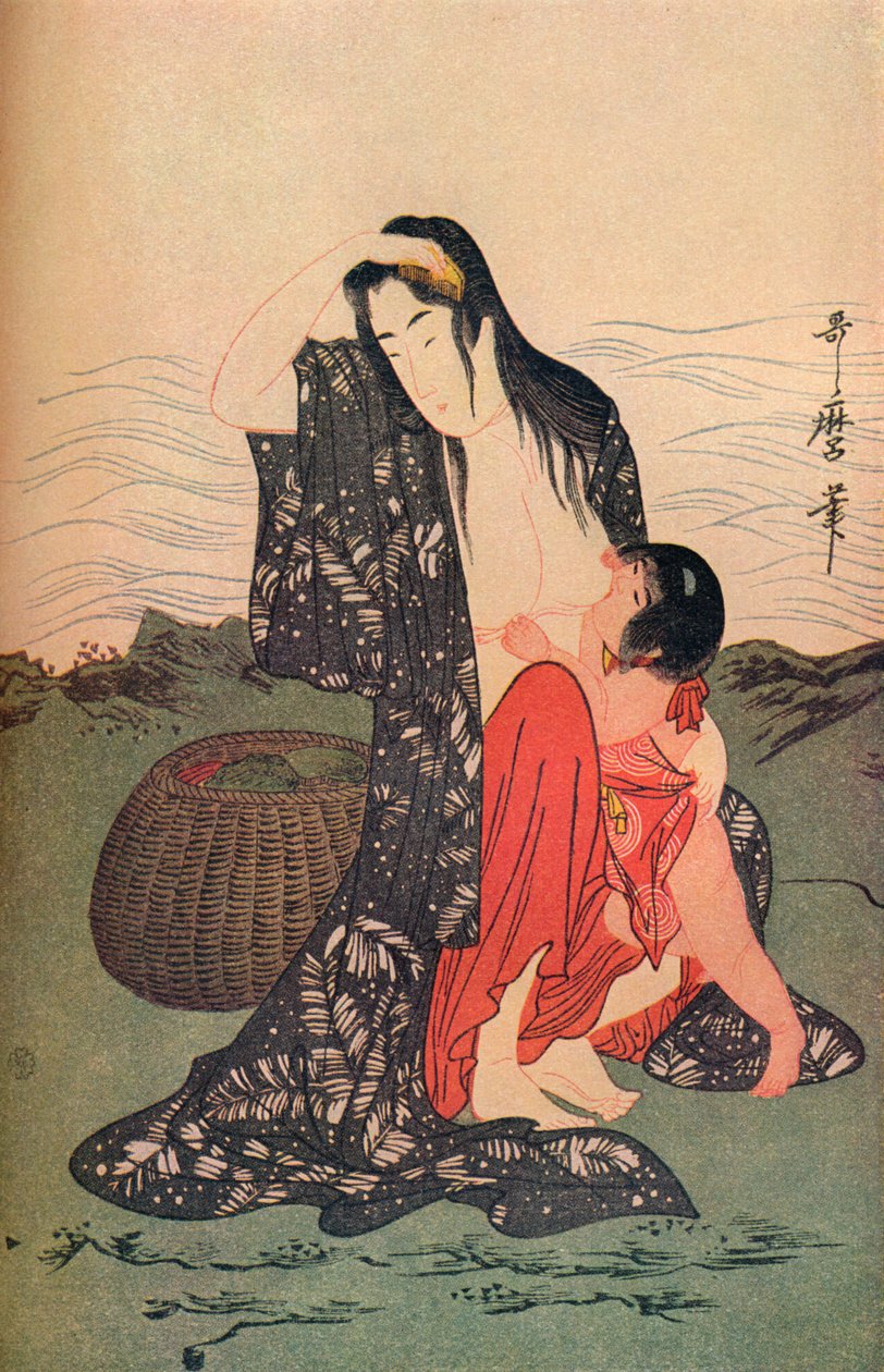 Mittpanelen i The Pearl Divers, c1797-98, 1936. av Kitagawa Utamaro