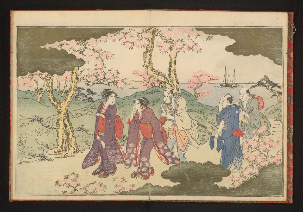 Kullarna vid Gotenyama, Edo, med utsikt över Edobukten av Kitagawa Utamaro