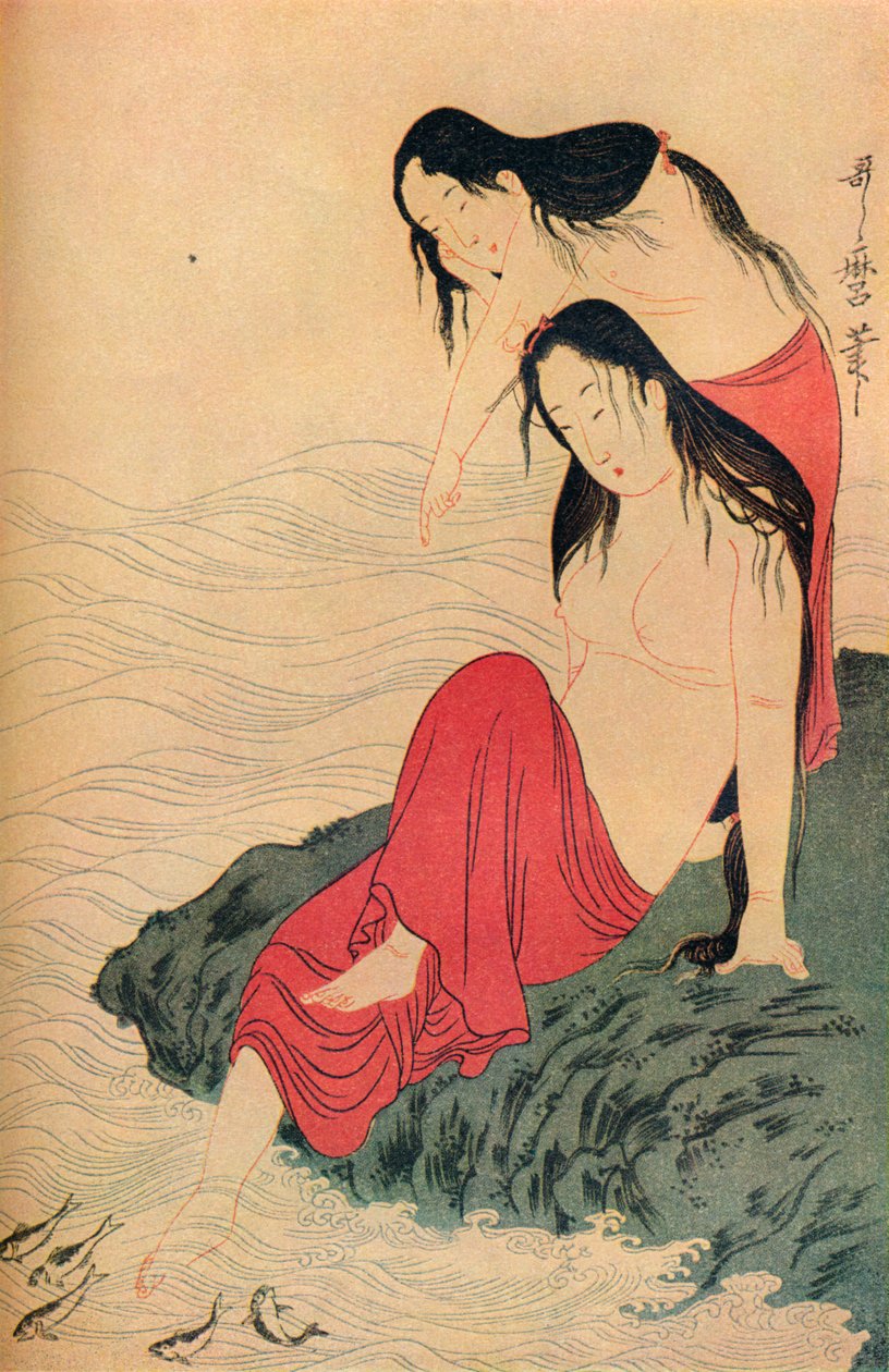 Den vänstra handen och sista panelen av Triptyken The Pearl Divers, c1797-98, 1936. av Kitagawa Utamaro