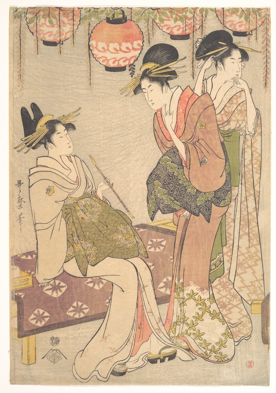 Tre kurtisaner av Kitagawa Utamaro