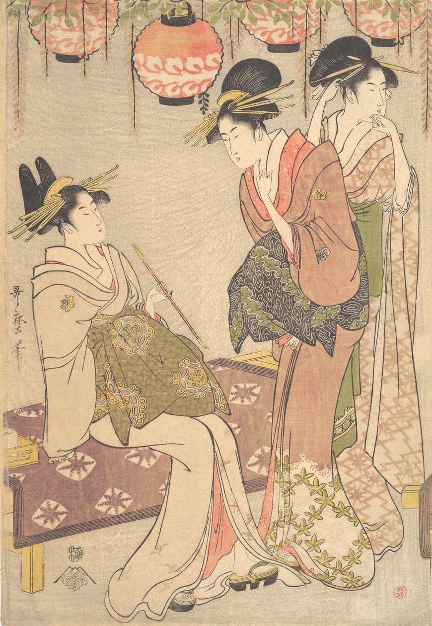 Tre kurtisaner, sent 1700-tidigt 1800-tal. av Kitagawa Utamaro