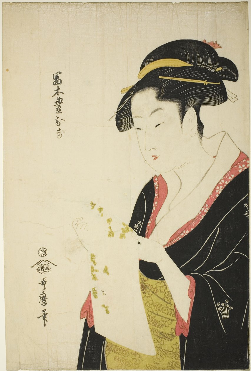 Tomimoto Toyohina, ca 1793 (träsnitt i färg; oban) av Kitagawa Utamaro