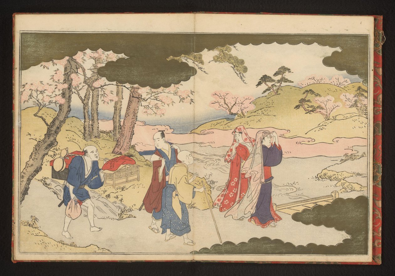 Två damer som tittar på blommor i Kyoto av Kitagawa Utamaro